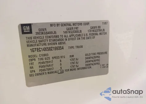 2008 GMC Sierra 1500 Work Truck из США, поврежденный, VIN 1GTEC14X58Z199354